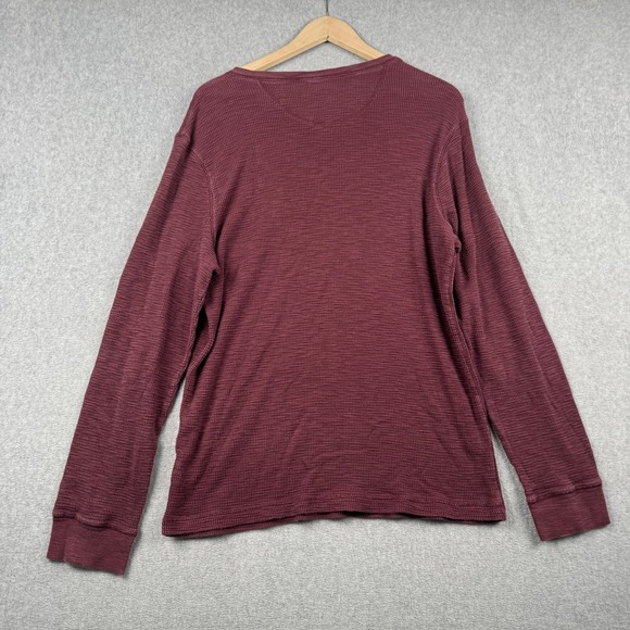 Sonoma Shirt Mens Large Burgundy Red Henley Waffle Knit Long Sleeve Thermal - Picture 2 of 8